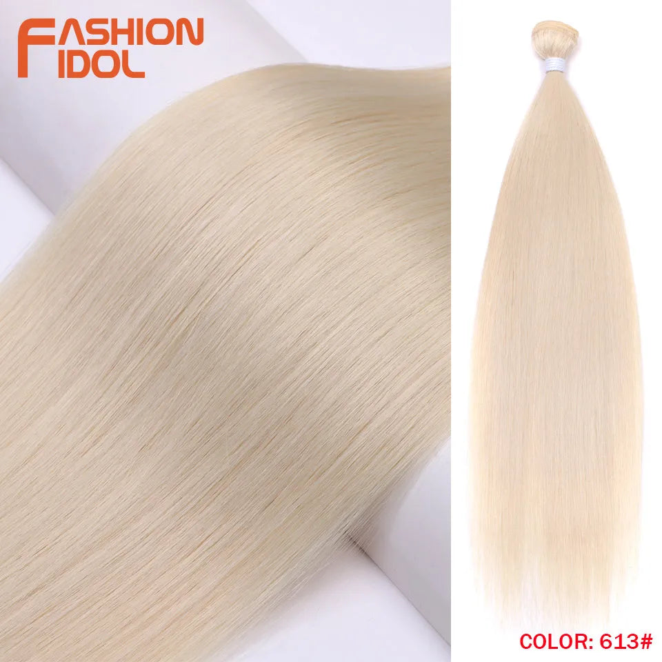 FASHION IDOL Bone Straight Hair Extensions Ombre Blonde Hair Bundles Super Long Hair Synthetic 24 Inch Straight Hair Full to End