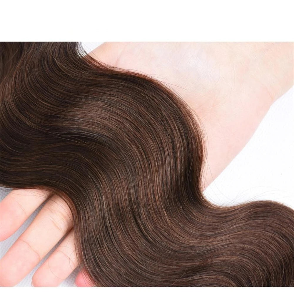 #4 Colored Body Wave Human Hair Bundles With Frontal Body Wave Hair Weaves Bundles With 13x4 Lace Frontal Bundles With Closure