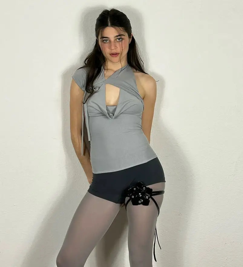Summer Women Solid Lace Up Sexy T-shirts Chic Halter Backless Sleeveless Tank Tops Female Y2K Elasticity Cropped Young Girl Top