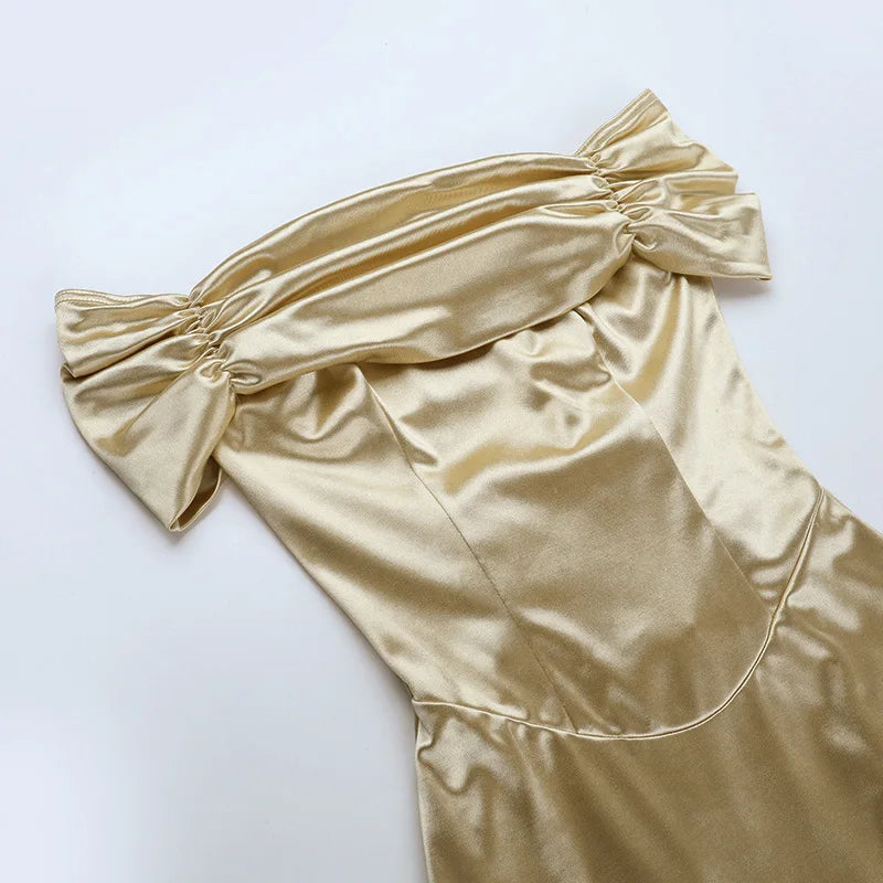 Shiny Sequin V Neck Maxi Dresses Women Elegant Slimming Backless Short Sleeved Long Dress Lady Gold Silver Party Evening Robes