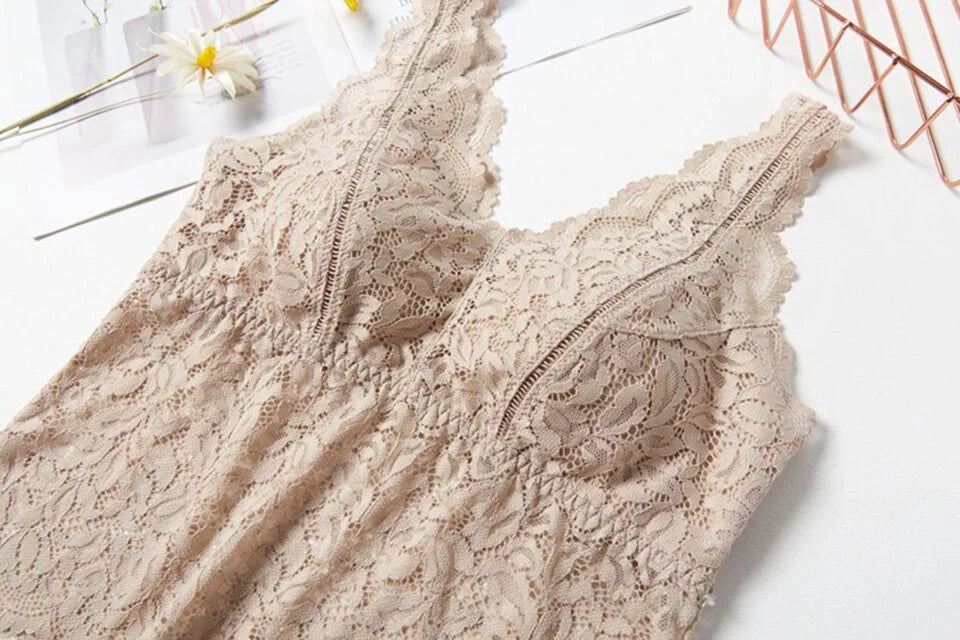 Summer Sexy Deep V Lace Vest With Breast PadsEmbroidery Floral Tank Top Wrapped Chest Camisole Padded Crop Tank Top For Women