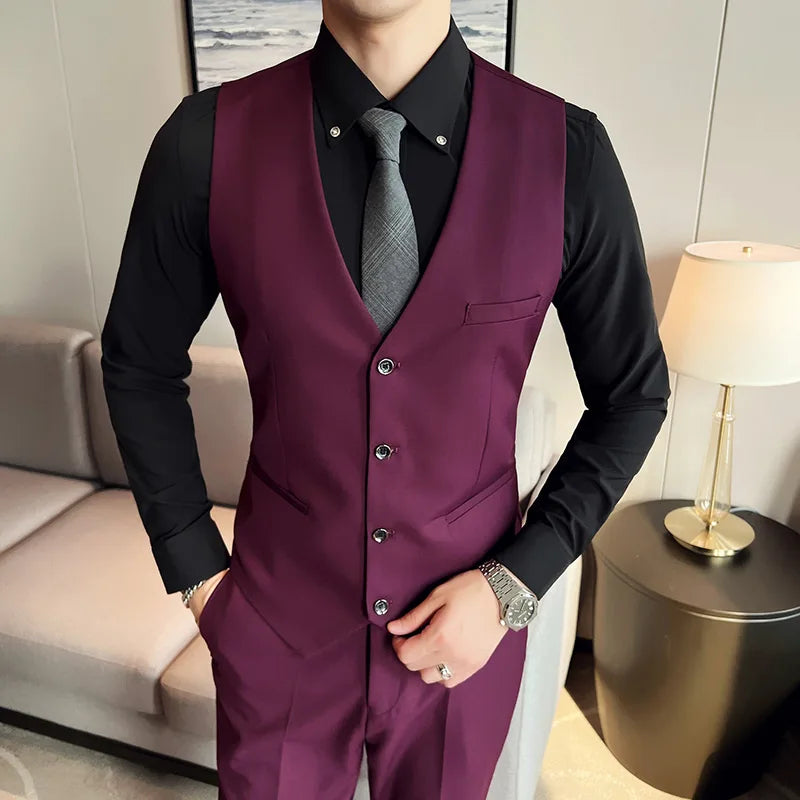 High quality fashion business casual (suit + vest + trousers) British style European and American wedding dress three-piece set