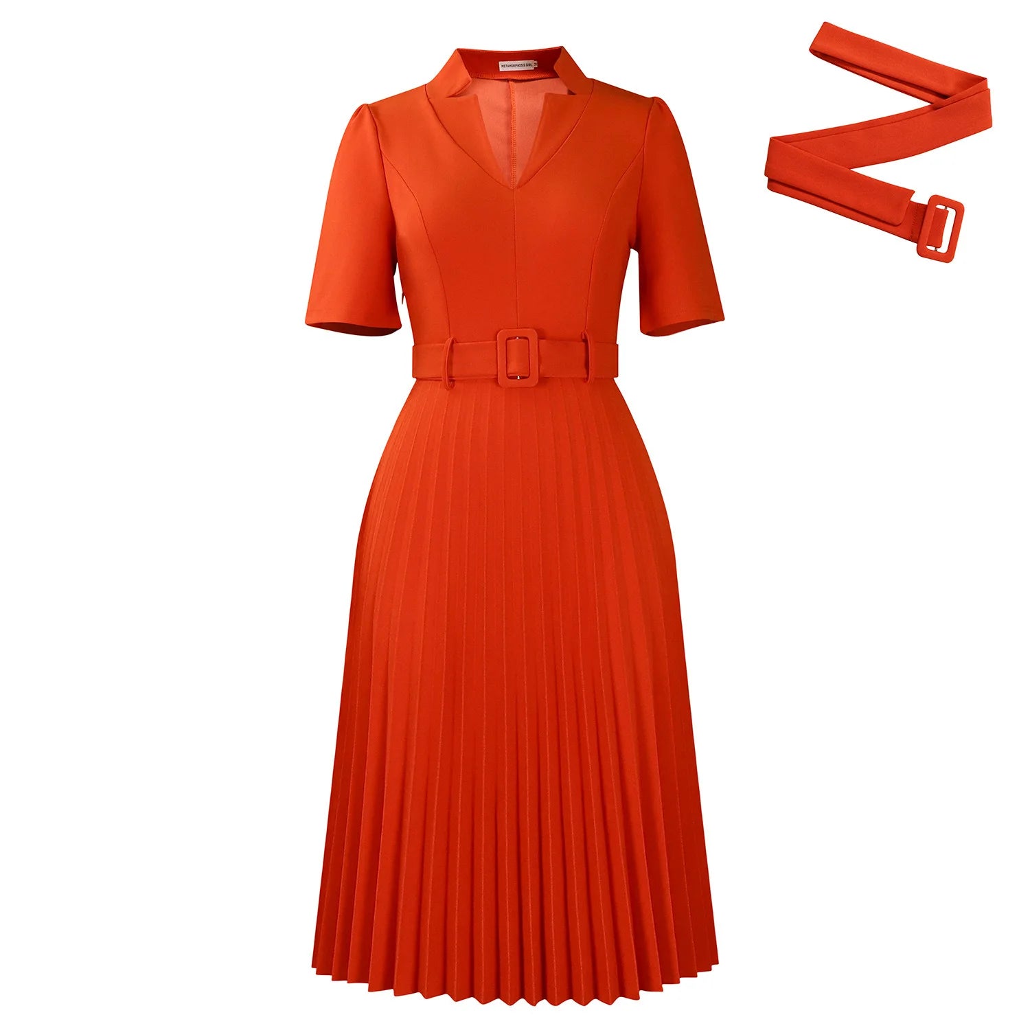 Fashion Ladies Birthday Party Dinner Night Dress New Elegant Pleated Dresses For Women V Neck Short Sleeve Belt Waisted Mid Calf