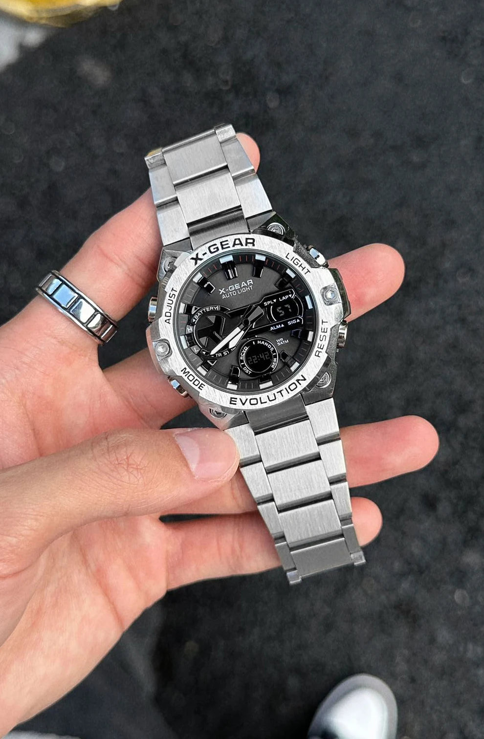 Men's watch, long-lasting battery, with timer and alarm functions, rotating windmill design, stainless steel strap