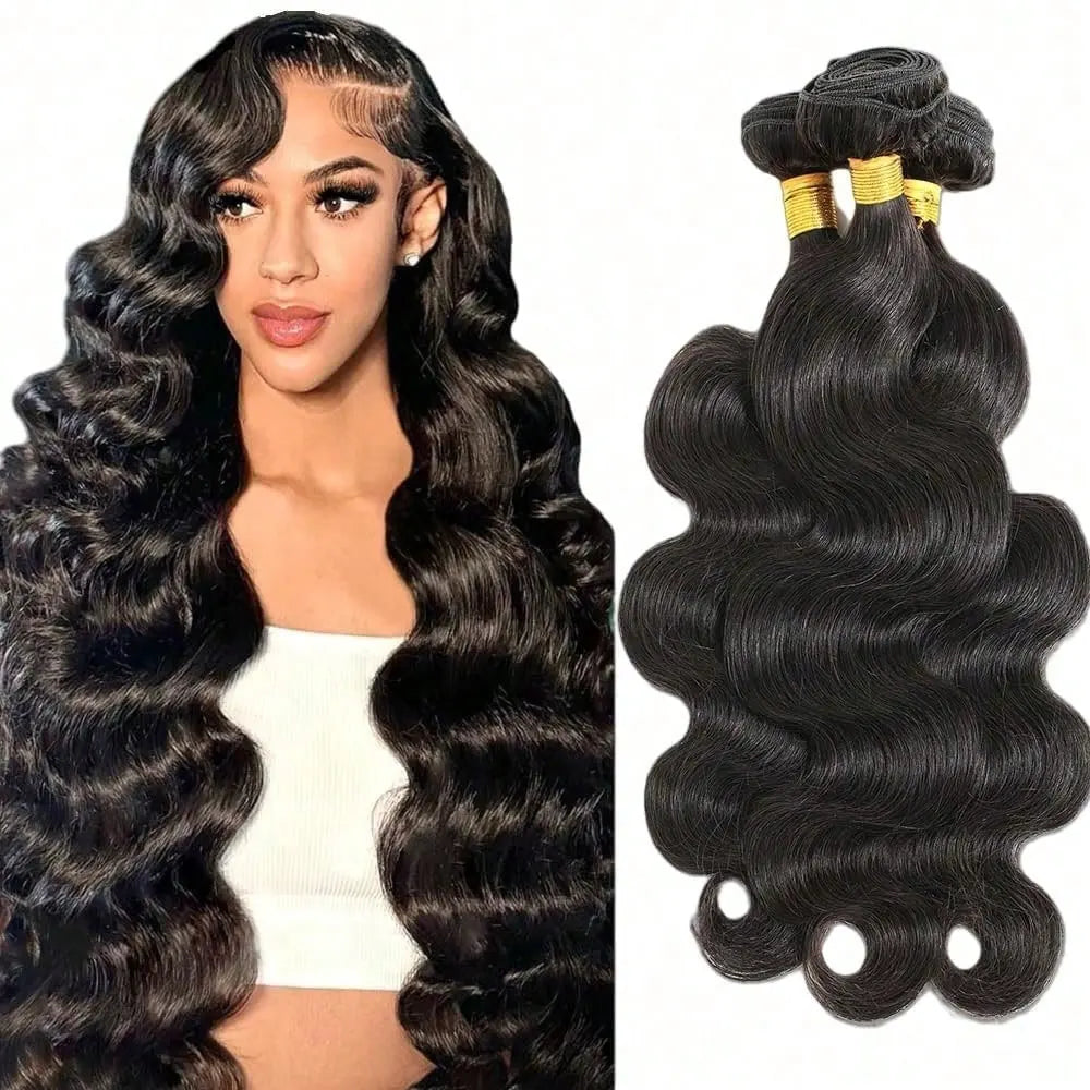 4 Bundles 15A Body Wave Human Hair, 22 24 26 28 Inch 100% Unprocessed Brazilian Virgin Double Weft Extensions in Black Color