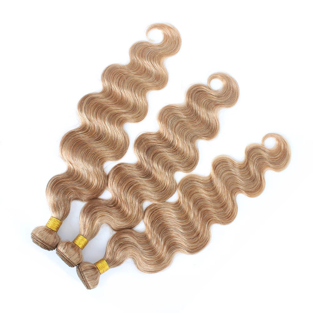 #27 Honey Blonde Hair Body Wave Human Hair Bundles 100% Brazilian Unprocessed Raw Hair Extensions #613 Blonde Bundle Deal