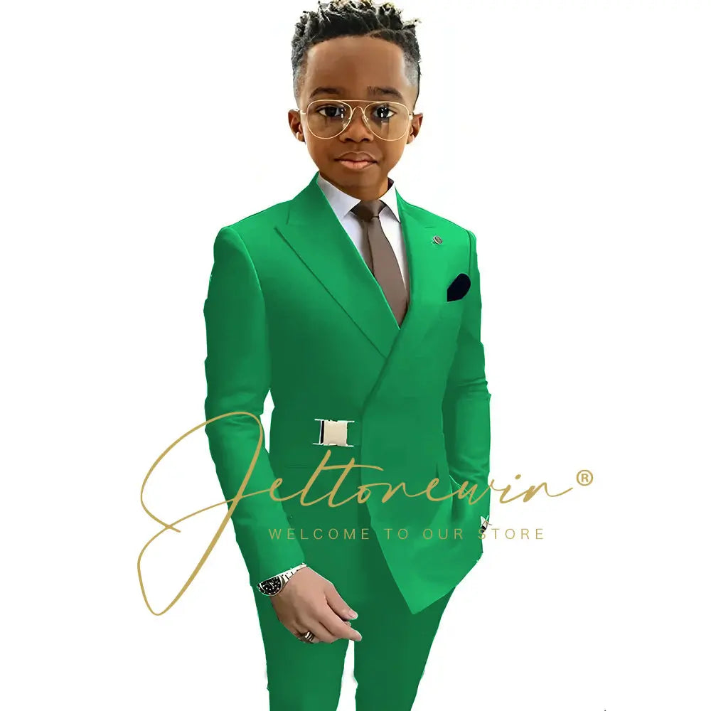 Boys Suit Fashion Wedding Tuxedos 2-piece Set Pointed Collar Jacket Double Breasted Blazer Pants for Party