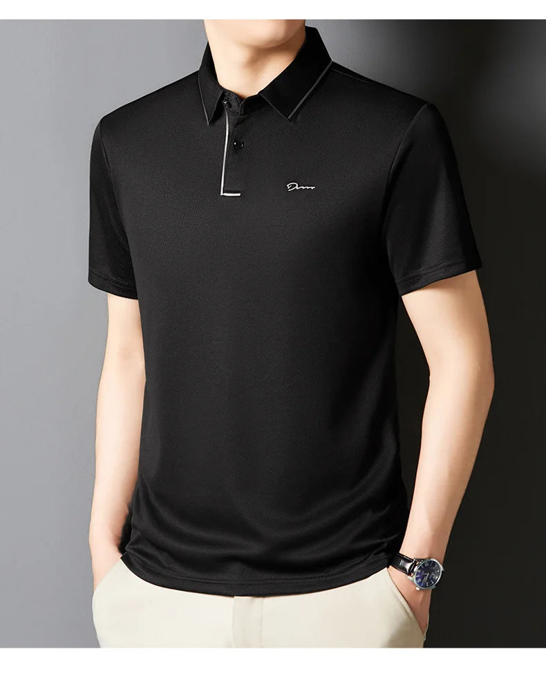 Men's Polo Shirt Seamless Premium Luxury Cool Fabric Business Casual Golf Slim Fit Blouse Collar Tshirt Anti Wrinkle Men Tee