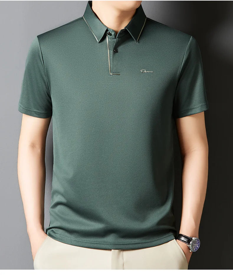 Men's Polo Shirt Seamless Premium Luxury Cool Fabric Business Casual Golf Slim Fit Blouse Collar Tshirt Anti Wrinkle Men Tee