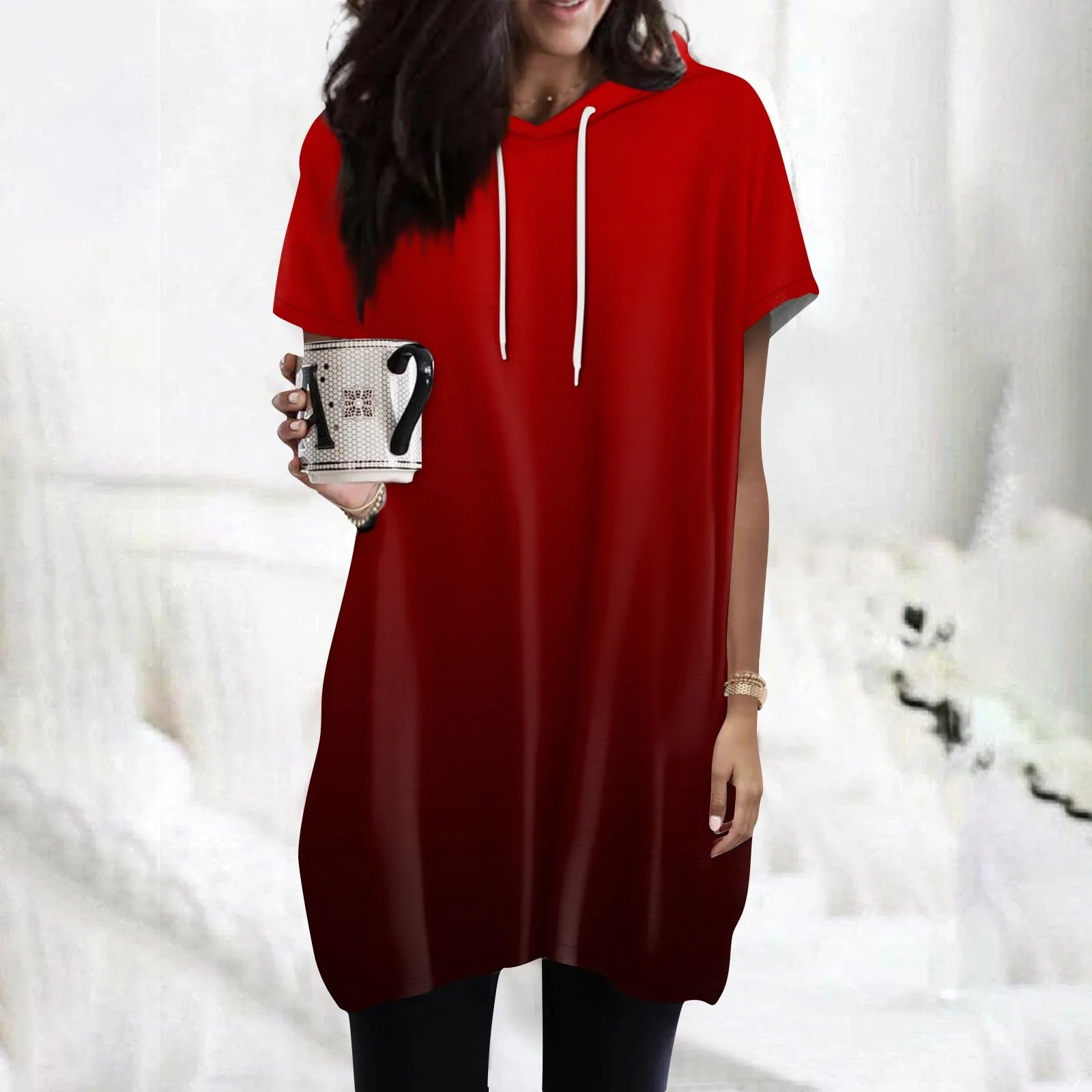 Hoodies Oversized Solid Color Daily Short Sleeve Long Shirts Fashionable Basics Minimalist Comfortable Top Or Dress With Pockets
