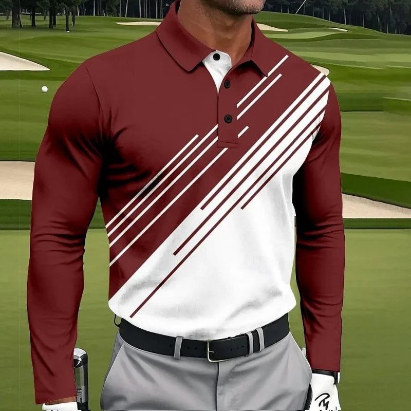 Comfortable Polo Shirt Men's Long Sleeve Suitable for Sports Wear Spring and Autumn Casual Outdoor Digital Printing