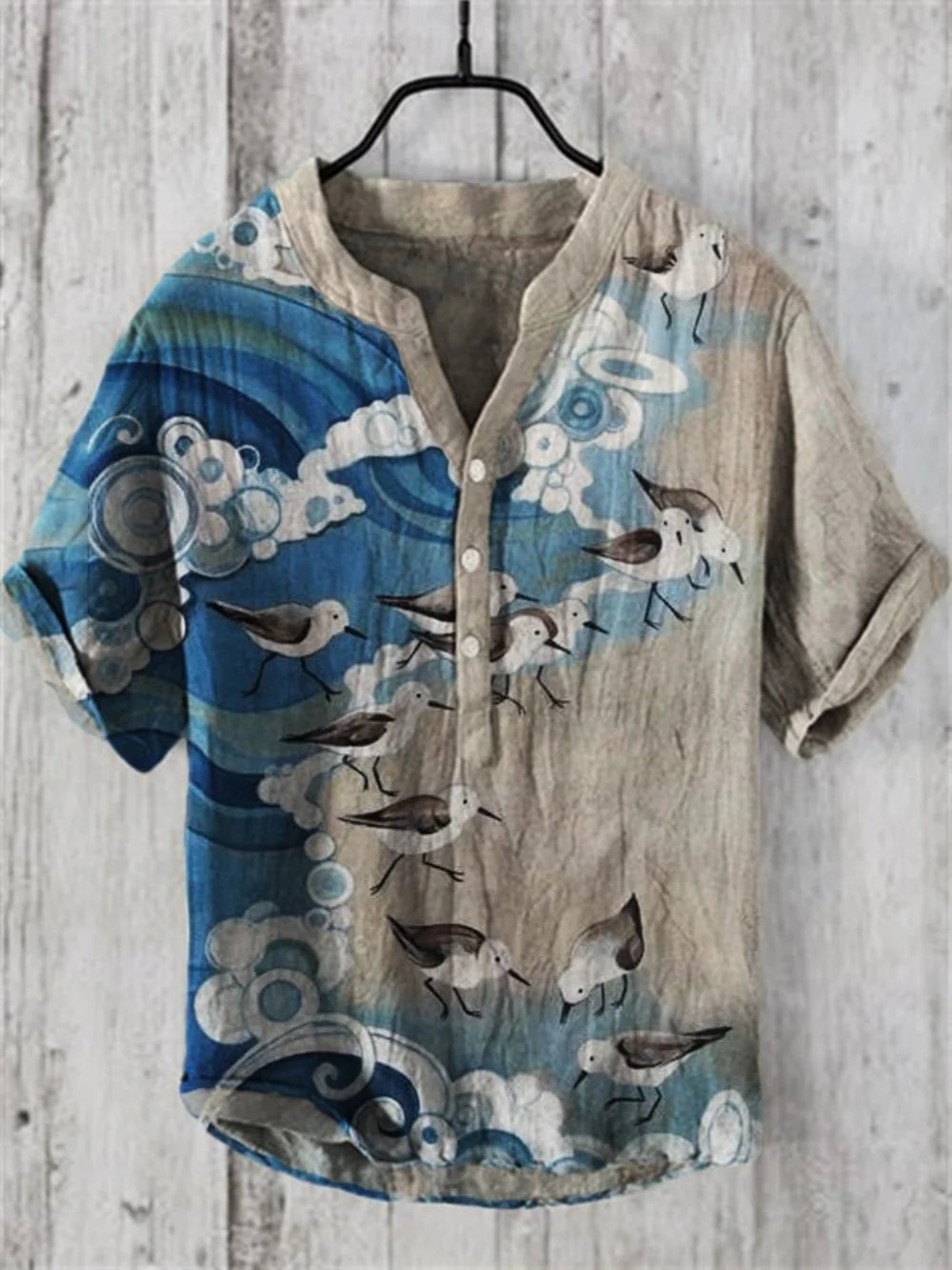 Men's Linen Shirt 2025 Fashionable 3-Button Polo Summer Casual Breathable Printed Pullover Top