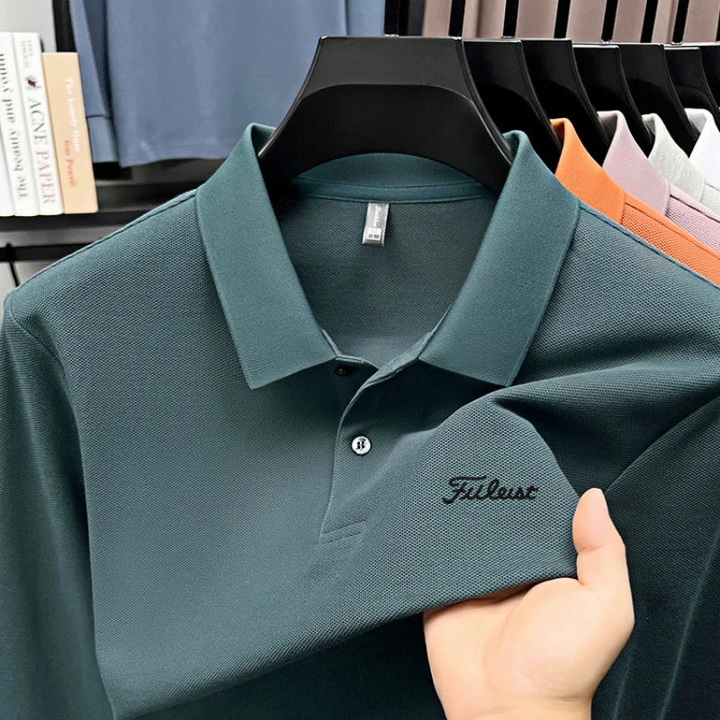 Golf brand Polo shirt long sleeved fashionable printed men's top spring new 100% cotton skin friendly comfortable casual T-shirt