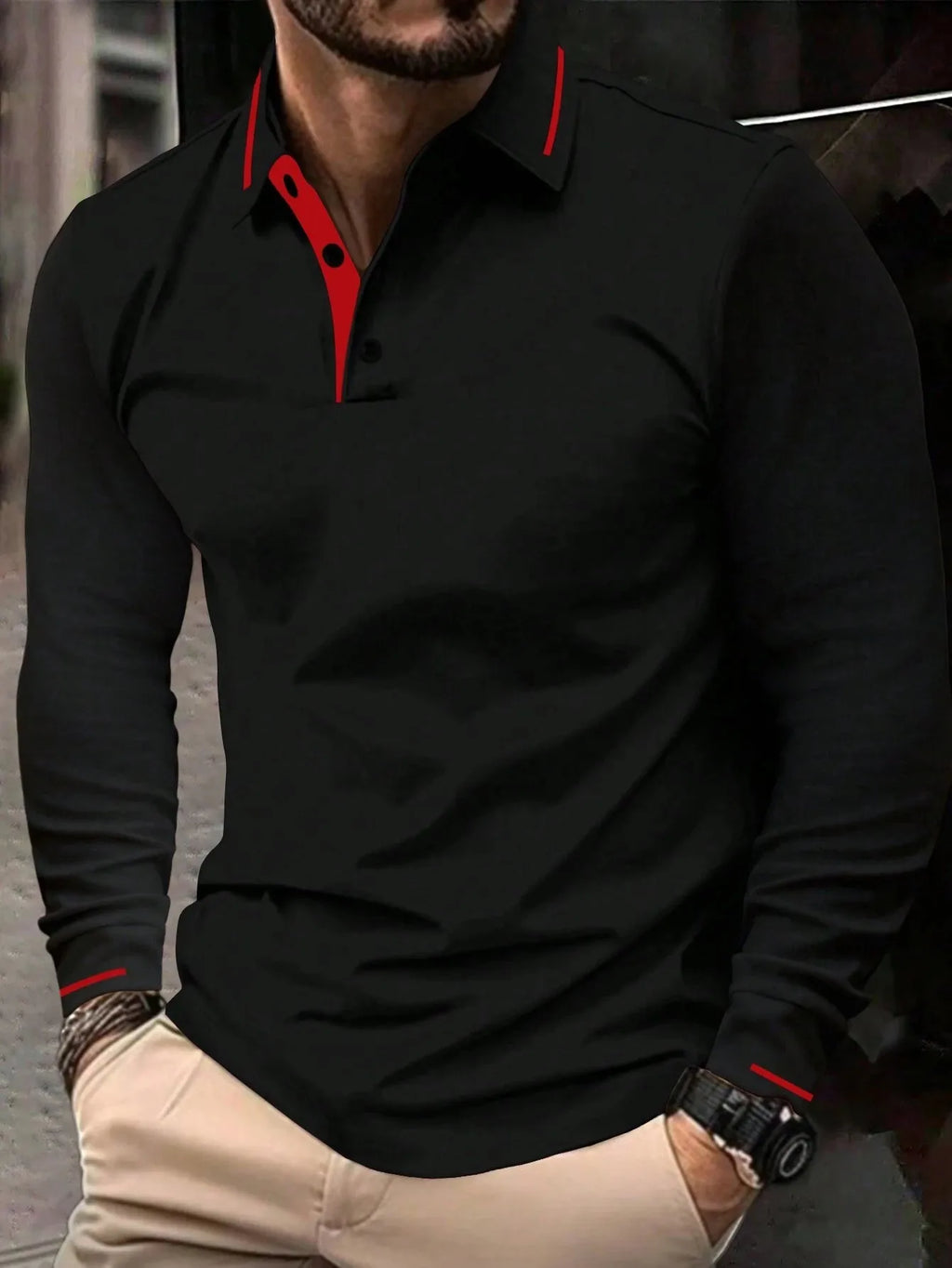 The new men's long-sleeved POLO shirt for Spring and Autumn 2025 features a casual and fashionable 3D pattern print