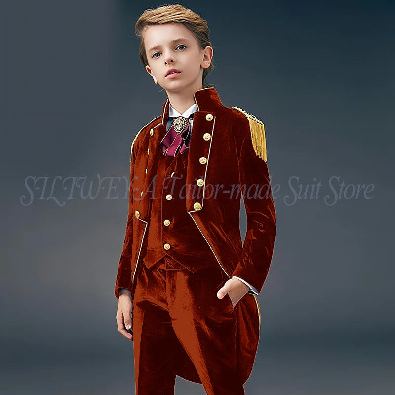 Blue Suede Slim Fit Boys' Suit Three Piece Set 2023 New Unique Tassels Design Children's Gentleman Handsome Clothing костю