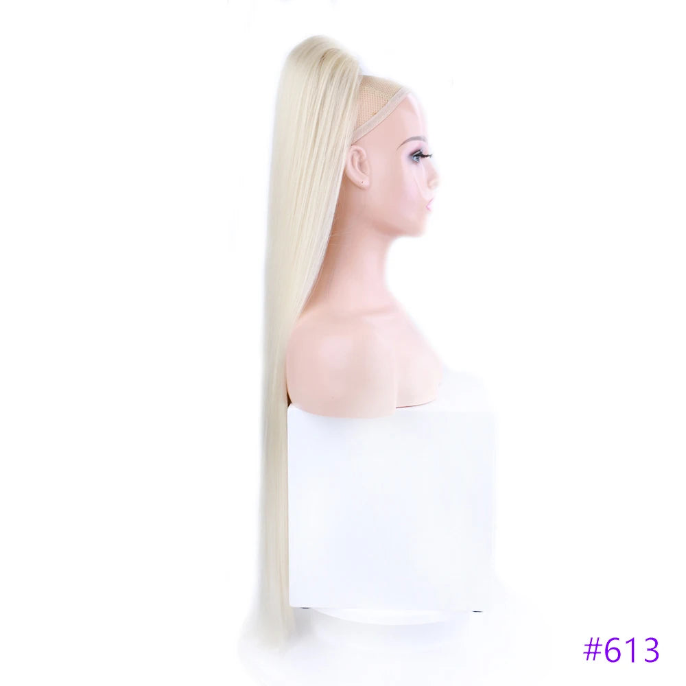 30 Inch Long Bone Straight Ponytails Futura Synthetic Drawstring Ponytails Clip-in Hair Extensions Straight Ponytails for Women
