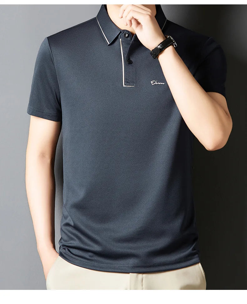 Men's Polo Shirt Seamless Premium Luxury Cool Fabric Business Casual Golf Slim Fit Blouse Collar Tshirt Anti Wrinkle Men Tee