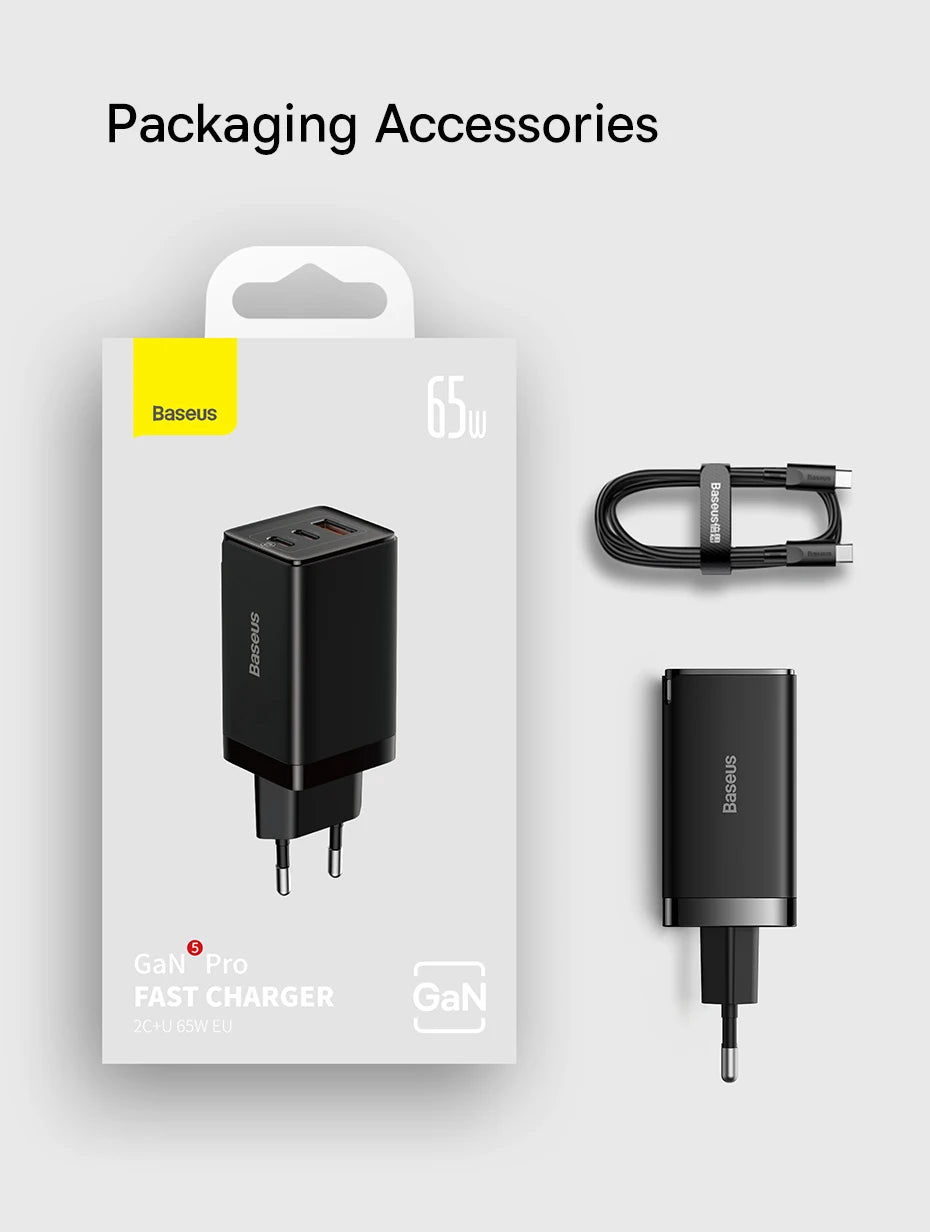 Baseus 65W GaN Charger Quick Charge Type C Phone Charger USB Charger Portable Fast Charger For Laptop iPhone 17 16 15 14 13