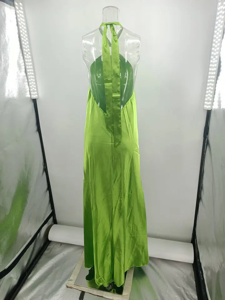 Party Dresses For Women Loose Halter Neck Leace-up Backless Sexy Satin Evening Dress A-line Summer New Fashion Elegant Vacation