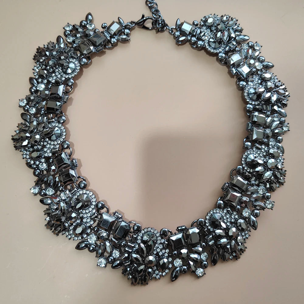 Elegant Jewellery Gifts for Her Women's Vintage Statement Earrings and Large Crystal Rhinestone Choker Necklace Jewelry Set