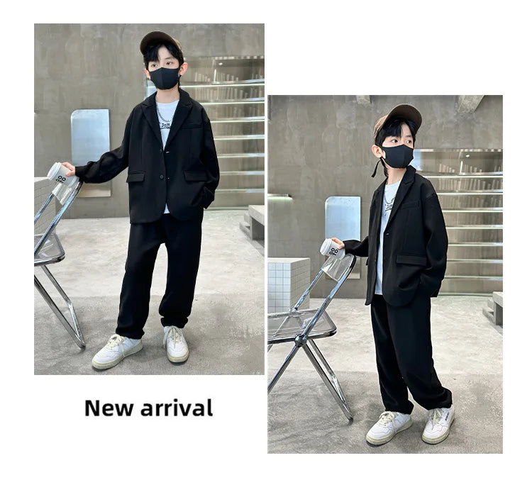 Suit for Boys Autumn Fashion Casual Loose Blazer Trousers Two Pieces Teen School Kids Clothes Set 13 14 Years Children Costumes