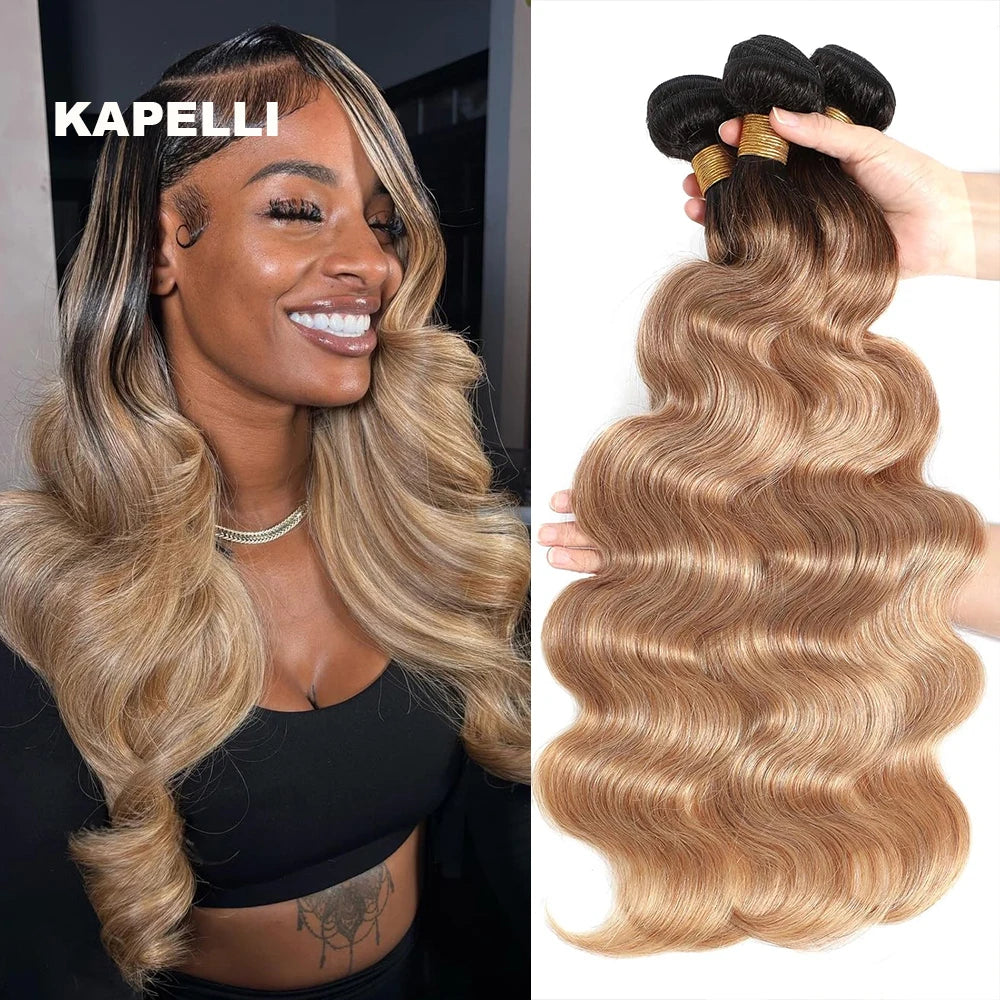 Honey Blonde Human Hair Bundles Body Wave Bundles Human Hair 1 3 4 Brazilian Human Hair Extensions 100% Remy Bundles Deal