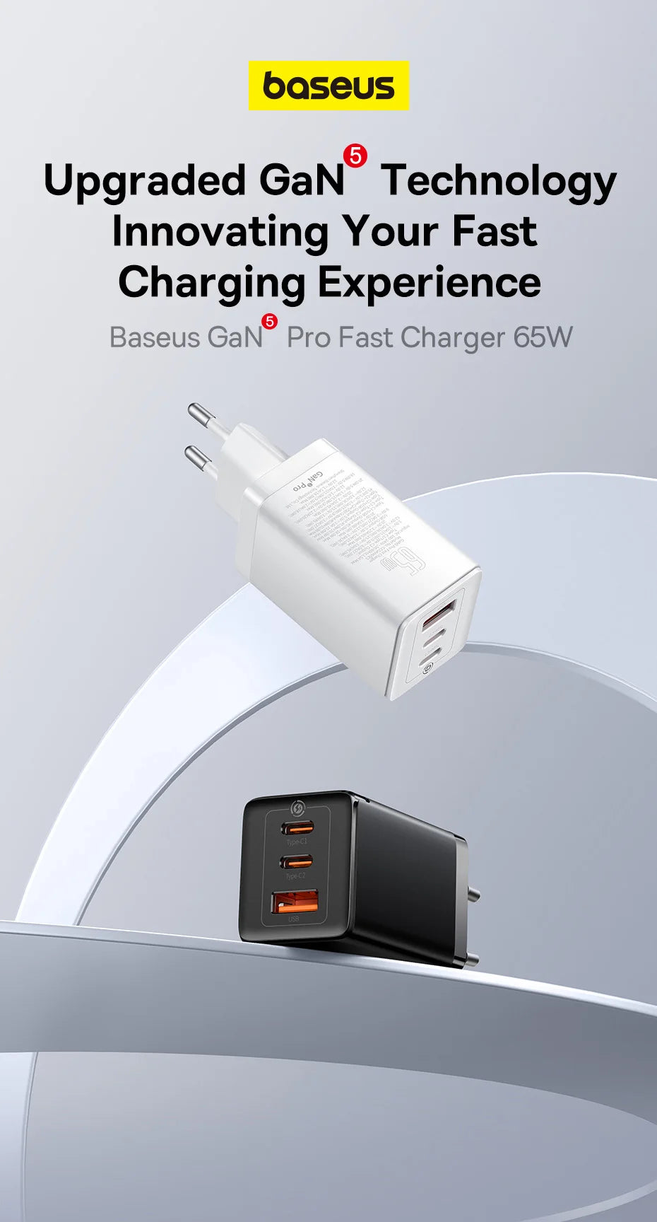 Baseus 65W GaN Charger Quick Charge Type C Phone Charger USB Charger Portable Fast Charger For Laptop iPhone 17 16 15 14 13