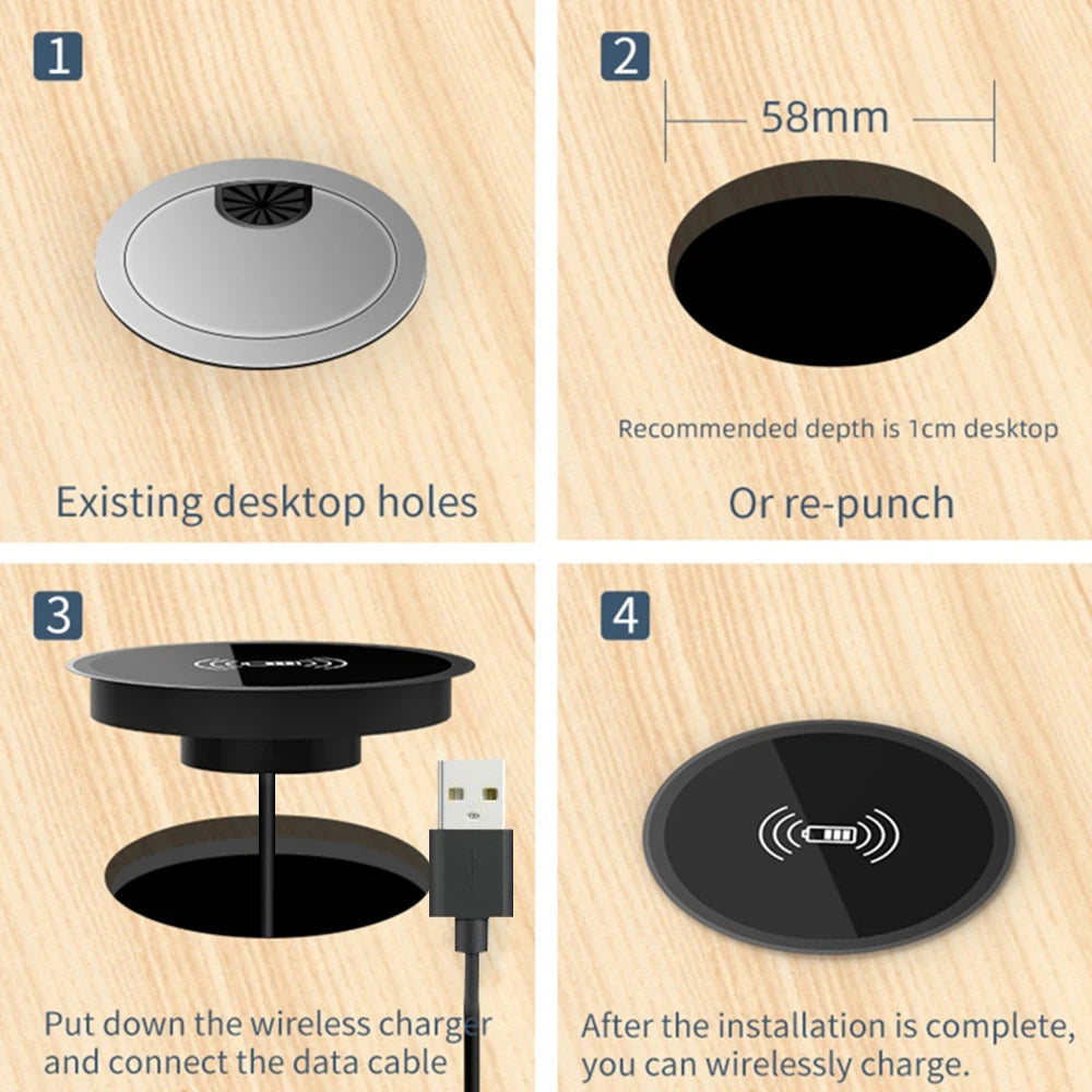 Built in Desktop Device Fast Wireless Charger 30W Quick Charger 3.0 Embedded Caricabatter Tipe C Chargeur Induction Charging