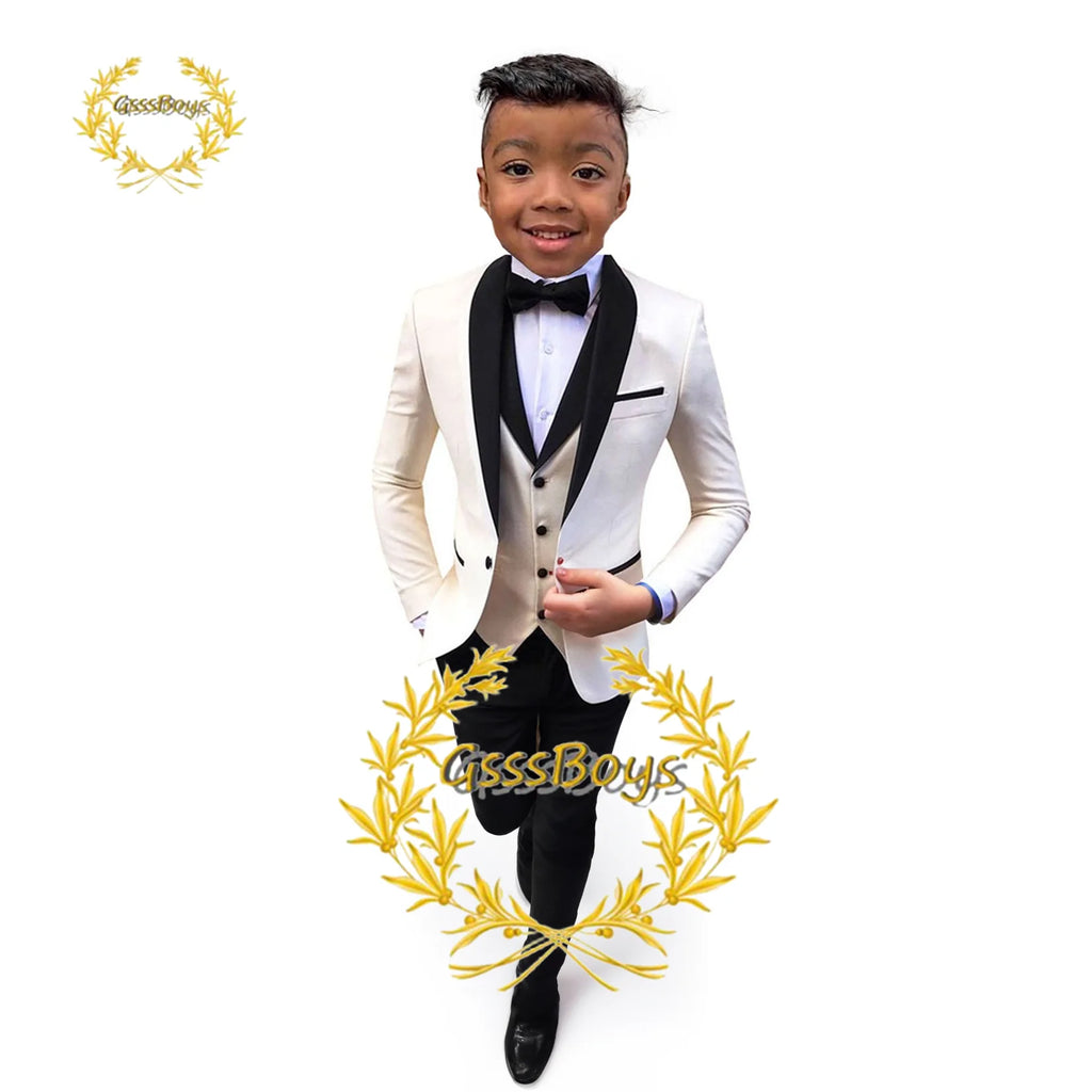Boys Suit Wedding Tuxedo 3 Piece Shawl Collar Jacket Pants Vest Child Formal Blazer Set Slim Fit Outfit costume garcon mariage