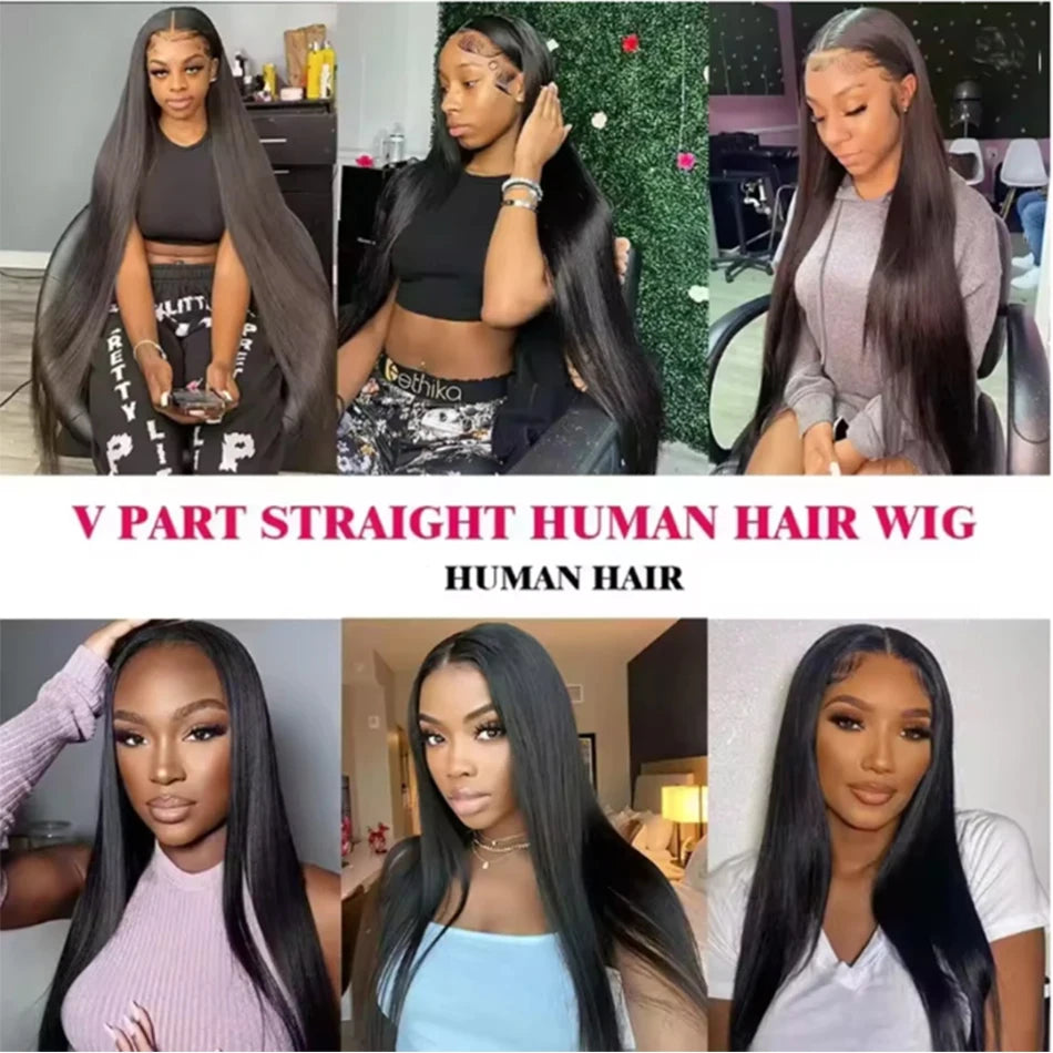 Silkly Straight V Part Human Hair Wigs 30 Inch Bone Straight Wig For Women Daily Use Glueless Wig Ready To Wear On Sale Natural