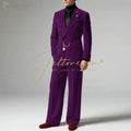 Men's Blazer Suit Dark Grey Velvet Peak Lapel Double Breasted Slim fit Groomsmen Jacket Pants Formal Wedding Party Tuxedos