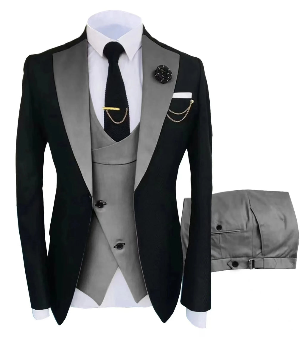 Men's Suit for Wedding 3 Pieces Blazer Vest and Pants Set Fitted Tuxedo for Groomsmen Adult Costume Summer Beach Wedding Parties