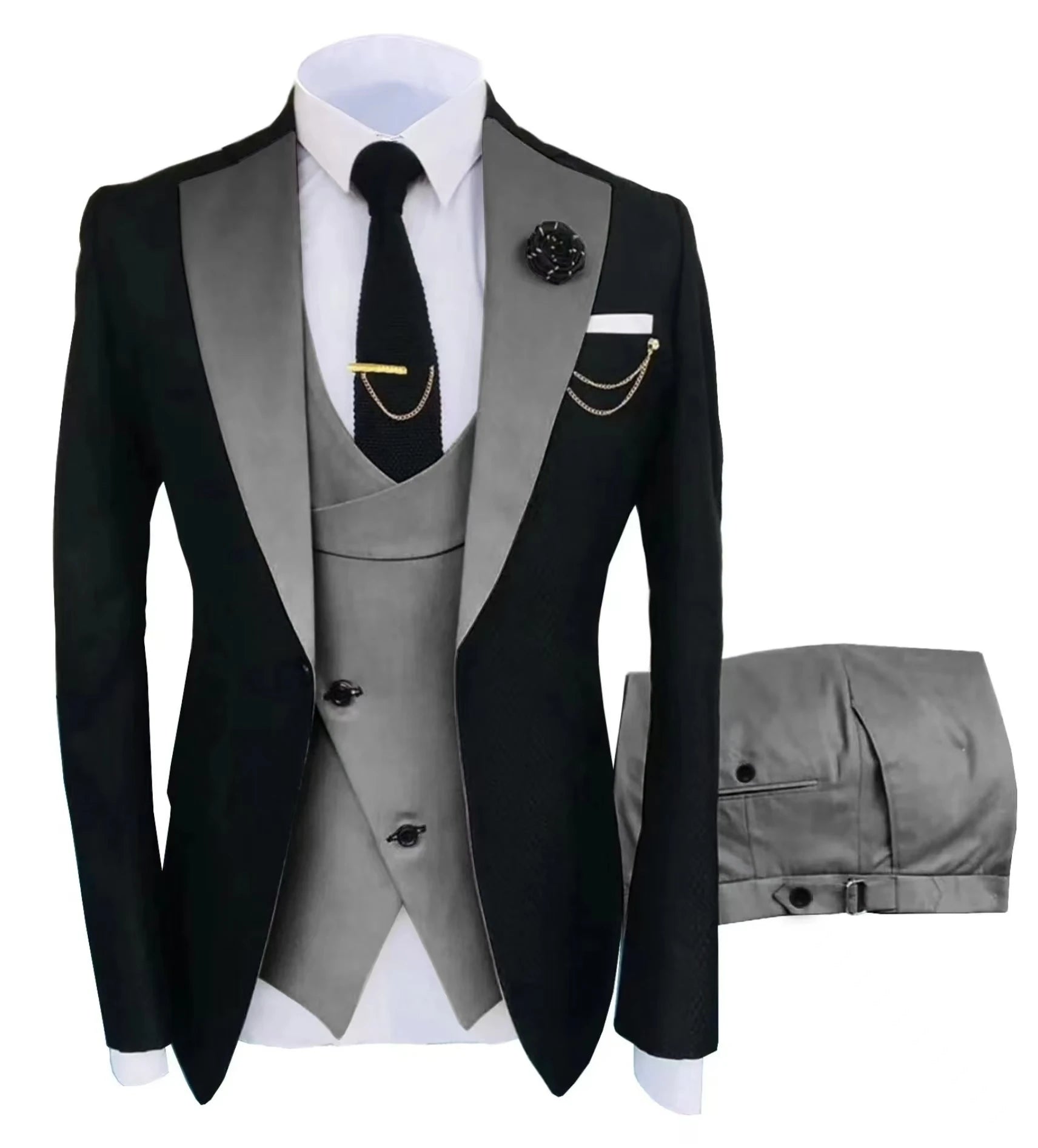 Men's Suit for Wedding 3 Pieces Blazer Vest and Pants Set Fitted Tuxedo for Groomsmen Adult Costume Summer Beach Wedding Parties