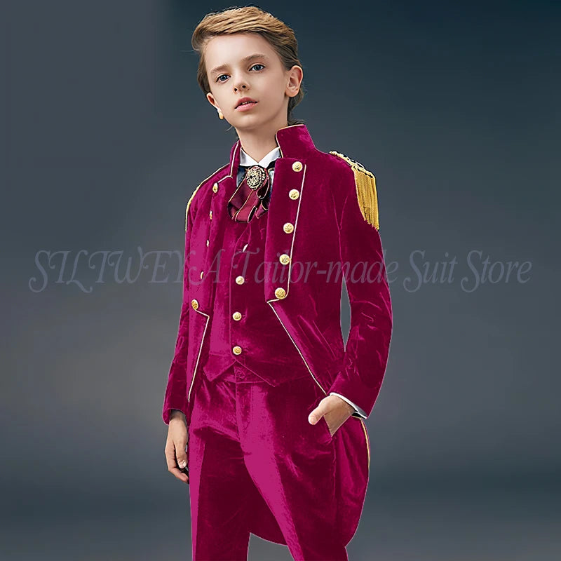 Blue Suede Slim Fit Boys' Suit Three Piece Set 2023 New Unique Tassels Design Children's Gentleman Handsome Clothing костю