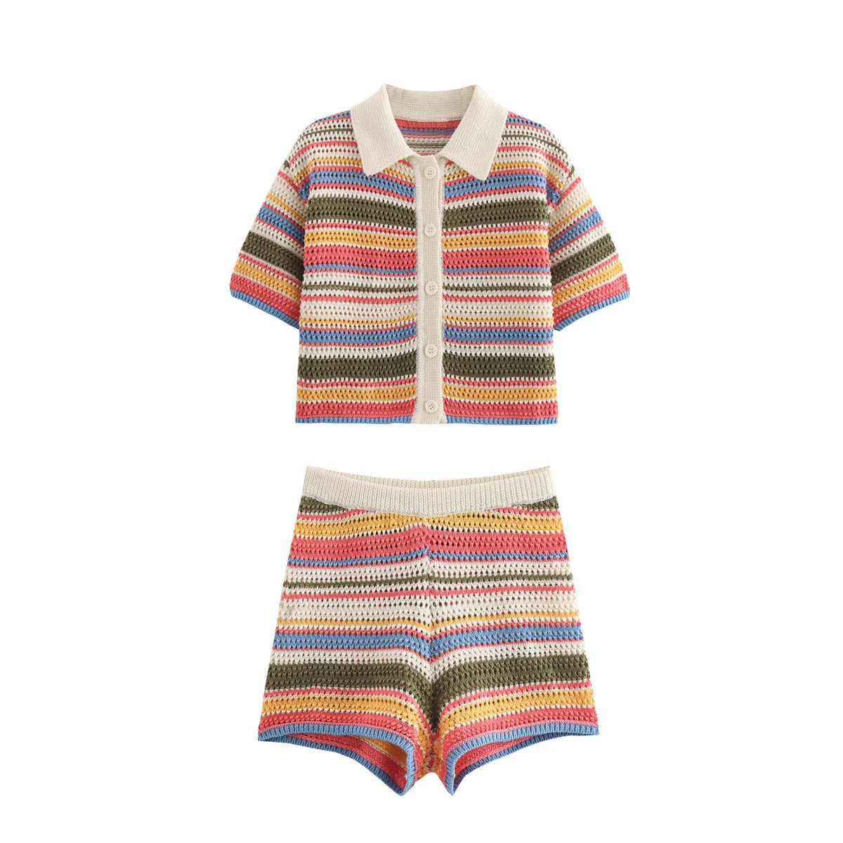 2025 Spring New POLO Shirt Collar Knitted Top Shorts Set