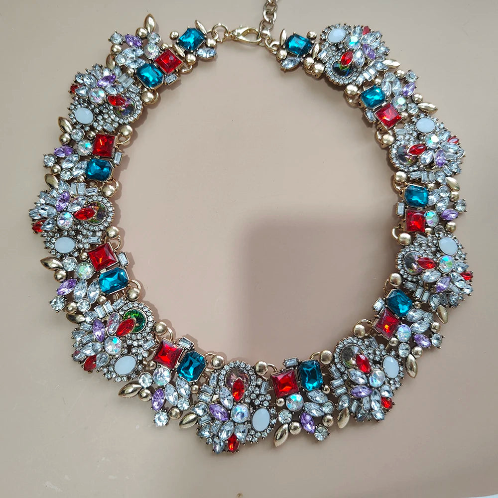 Elegant Jewellery Gifts for Her Women's Vintage Statement Earrings and Large Crystal Rhinestone Choker Necklace Jewelry Set