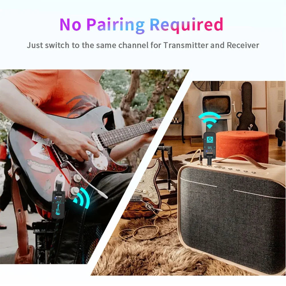 2.4G Wireless Guitar System Rechargeable Guitar Transmitter Receiver 48K/16bit Real-time Transmission Rotatable Plug for Guitars