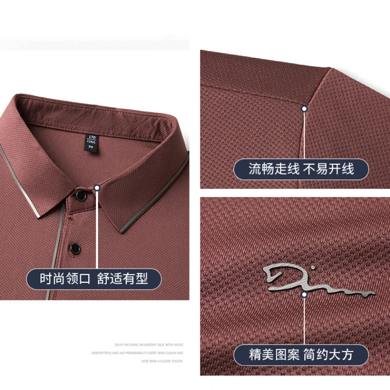 Men's Polo Shirt Seamless Premium Luxury Cool Fabric Business Casual Golf Slim Fit Blouse Collar Tshirt Anti Wrinkle Men Tee