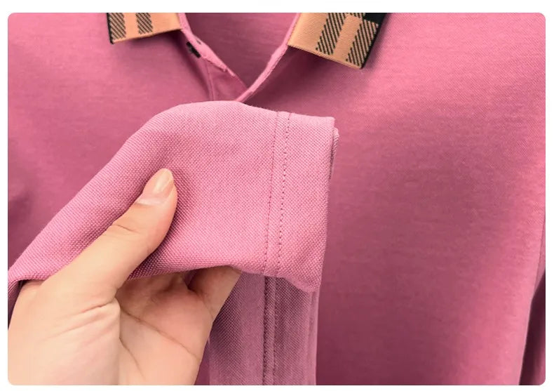 Fashion brand plaid lapel short sleeve polo shirt men summer new style simple solid color high-end business casual golf T-shirt