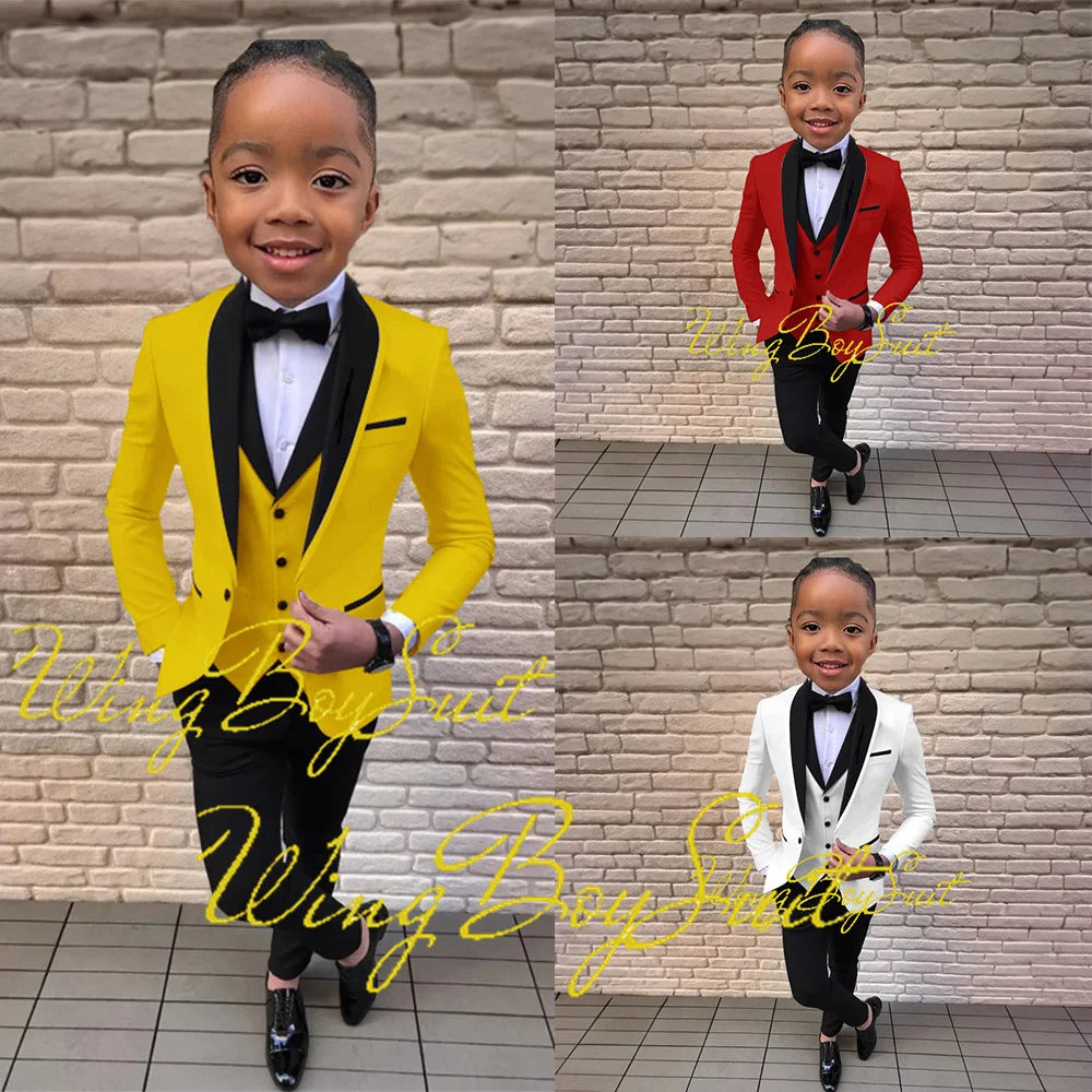 Boys Suit Wedding Tuxedo 3 Piece Shawl Collar Jacket Pants Vest Child Formal Blazer Set Slim Fit Outfit costume garcon mariage