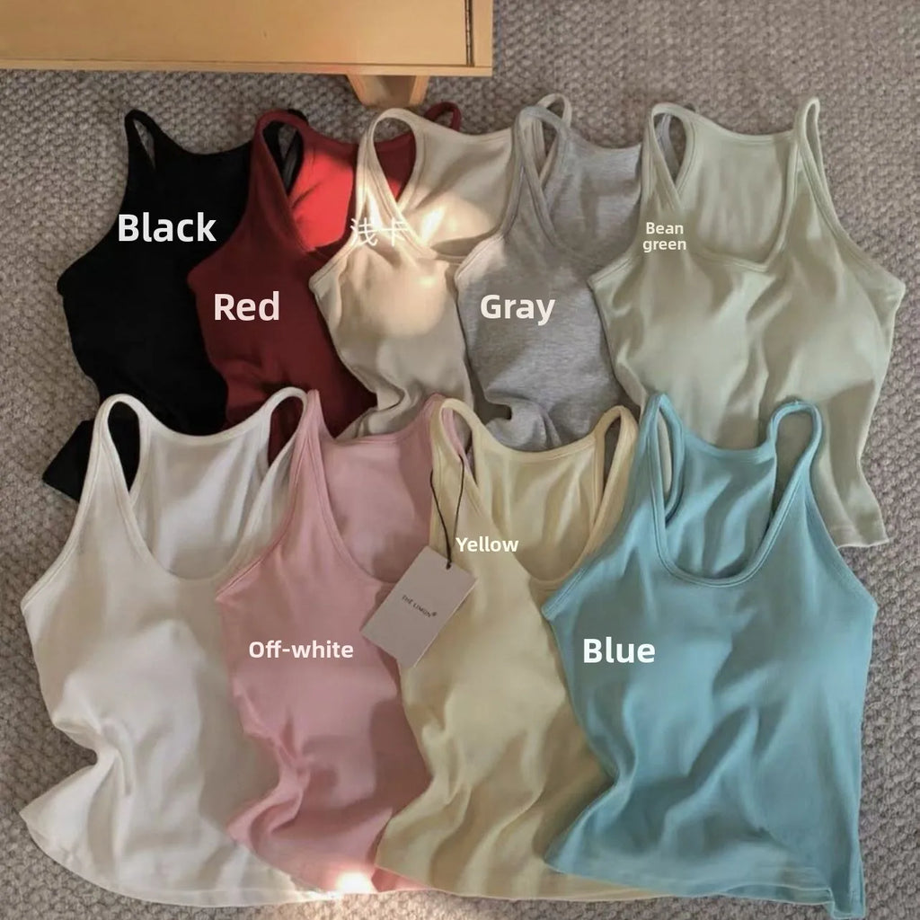 Summer New Sle Sexy Pure Desire Hot Girl Slim Fit Tank Top Women's Padded Sports Bra Vest U-Ne ort Length Cotton Blend