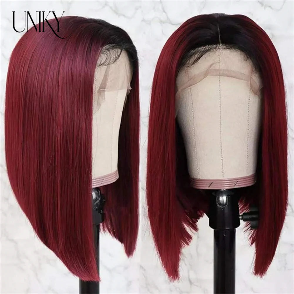 Brazilian Bone Straight Human Hair Wigs For Women 1B/99J Highlight Wig Human Hair bob Wig Straight13x4 Lace Frontal Short BobWig
