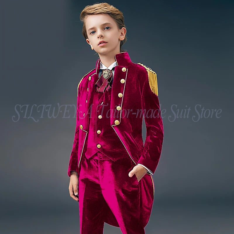 Blue Suede Slim Fit Boys' Suit Three Piece Set 2023 New Unique Tassels Design Children's Gentleman Handsome Clothing костю