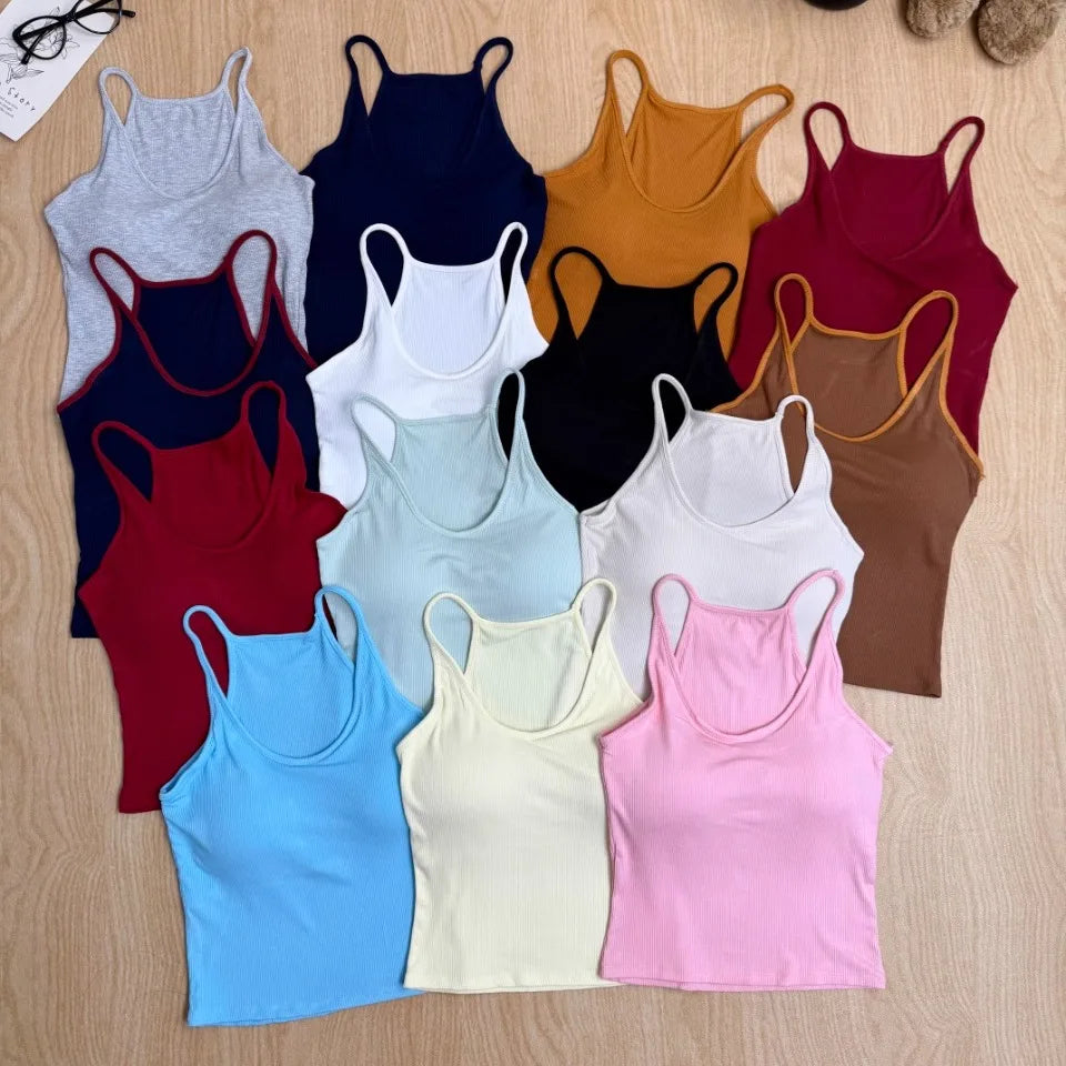 Summer New Sle Sexy Pure Desire Hot Girl Slim Fit Tank Top Women's Padded Sports Bra Vest U-Ne ort Length Cotton Blend