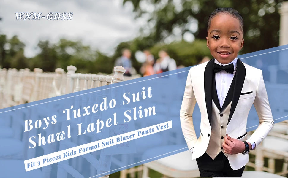 Boys Suit Wedding Tuxedo 3 Piece Shawl Collar Jacket Pants Vest Child Formal Blazer Set Slim Fit Outfit costume garcon mariage