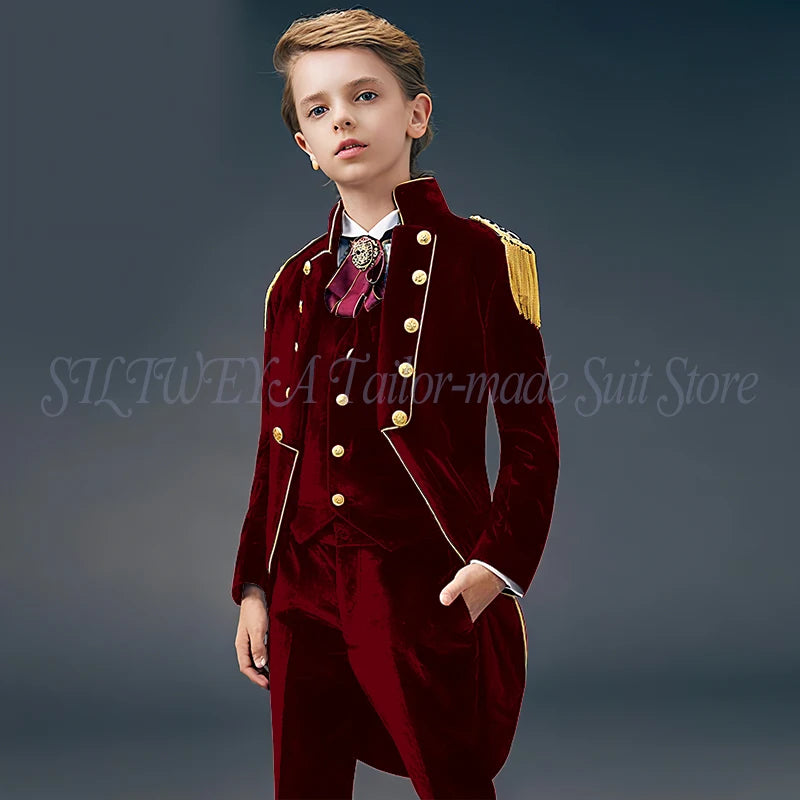 Blue Suede Slim Fit Boys' Suit Three Piece Set 2023 New Unique Tassels Design Children's Gentleman Handsome Clothing костю