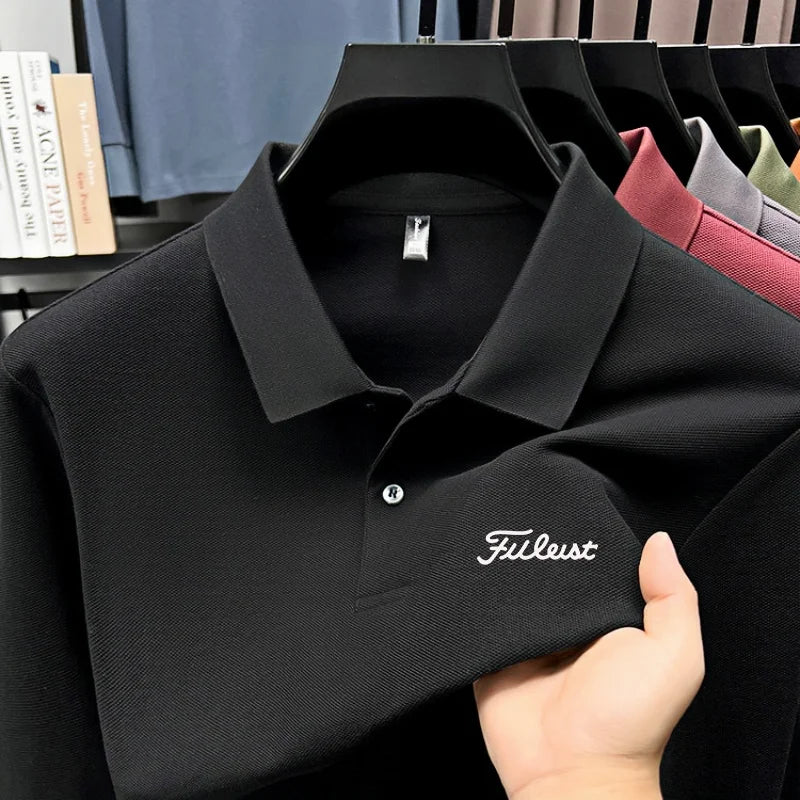 Golf brand Polo shirt long sleeved fashionable printed men's top spring new 100% cotton skin friendly comfortable casual T-shirt