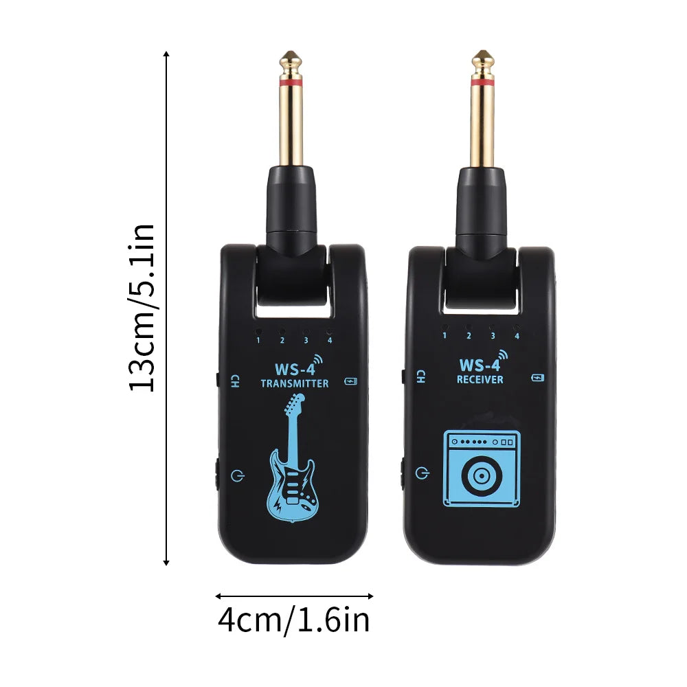 2.4G Wireless Guitar System Rechargeable Guitar Transmitter Receiver 48K/16bit Real-time Transmission Rotatable Plug for Guitars