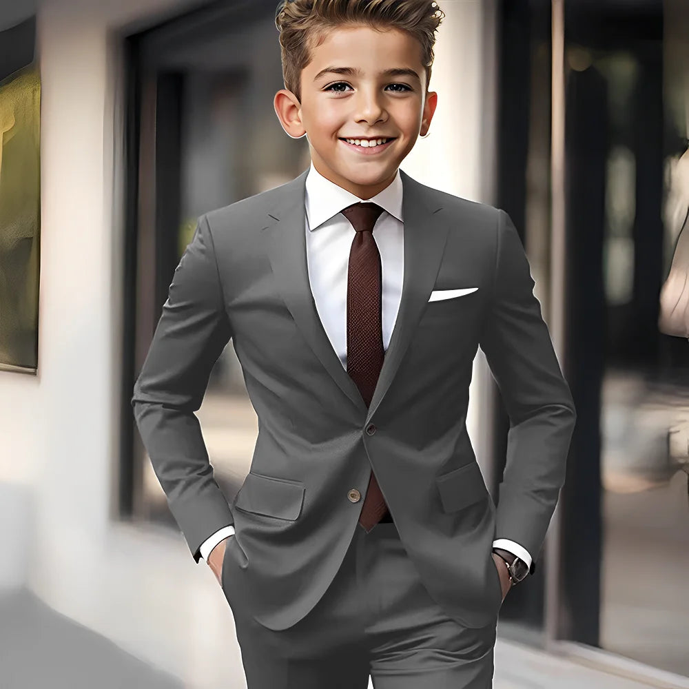 Brown Boys Suit 2 Piece Set Jacket Pants Wedding Kids Tuxedo Holiday Dress Boys Blazer Custom Clothes