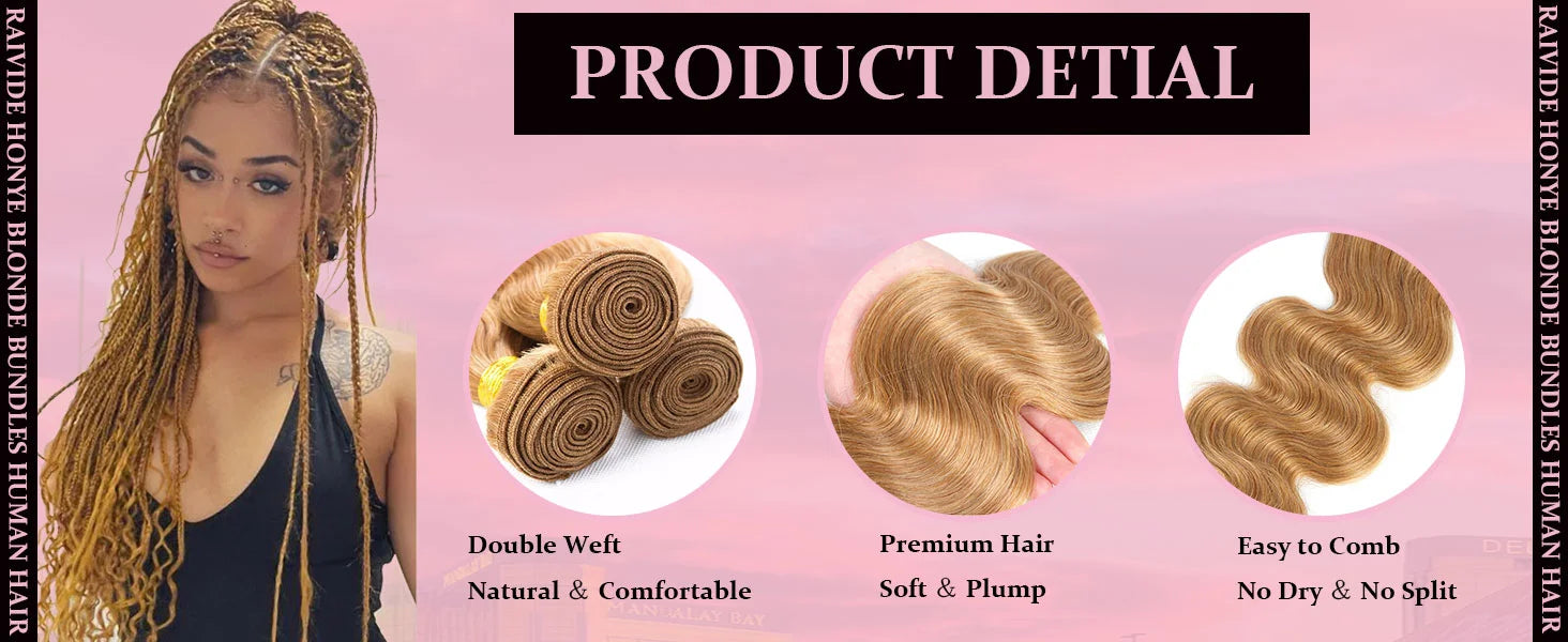 #27 Honey Blonde Hair Body Wave Human Hair Bundles 100% Brazilian Unprocessed Raw Hair Extensions #613 Blonde Bundle Deal